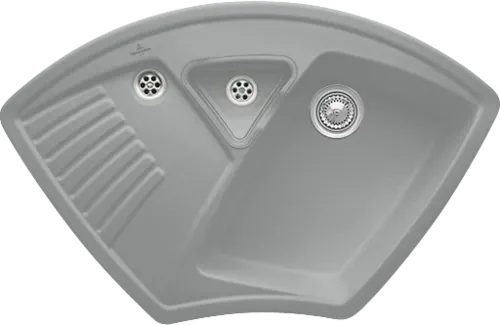 Bild von VILLEROY BOCH Arena Eck Eckspüle, inklusive Resteschale, Ablaufgarnitur mit Handbetätigung, aus Keramik, 975 x 625 mm, Stone CeramicPlus #672901SL