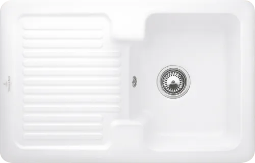 Bild von VILLEROY BOCH Condor 45 Einbauspüle, inklusive Ablaufgarnitur mit Handbetätigung, aus Keramik, 800 x 510 mm, Stone White CeramicPlus #674501RW