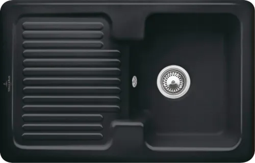 Bild von VILLEROY BOCH Condor 45 Einbauspüle, inklusive Ablaufgarnitur mit Handbetätigung, aus Keramik, 800 x 510 mm, Pure Black #674501R7
