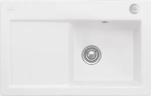 Bild von VILLEROY BOCH Subway 45 flat flächenbündige Spüle, inklusive Ablaufgarnitur mit Excenterbetätigung, aus Keramik, 745 x 475 mm, Stone White CeramicPlus #67142FRW
