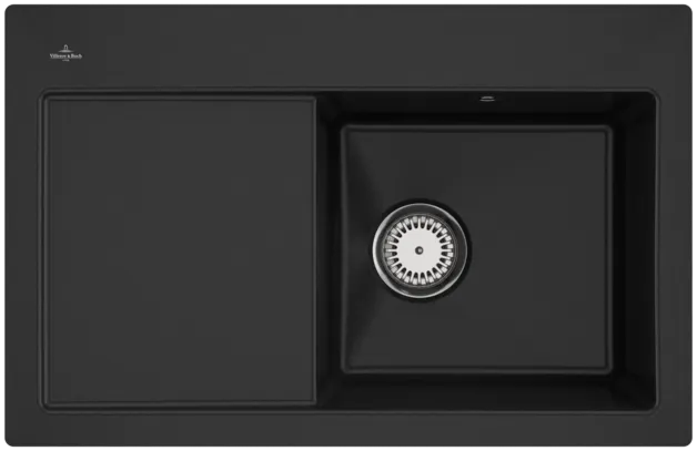 Bild von VILLEROY BOCH Subway 45 flat flächenbündige Spüle, inklusive Ablaufgarnitur mit Handbetätigung, aus Keramik, 745 x 475 mm, Chromite CeramicPlus #67141FJ0