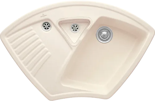 Bild von VILLEROY BOCH Arena Eck Eckspüle, inklusive Resteschale, Ablaufgarnitur mit Handbetätigung, aus Keramik, 975 x 625 mm, Ivory CeramicPlus #672901FU