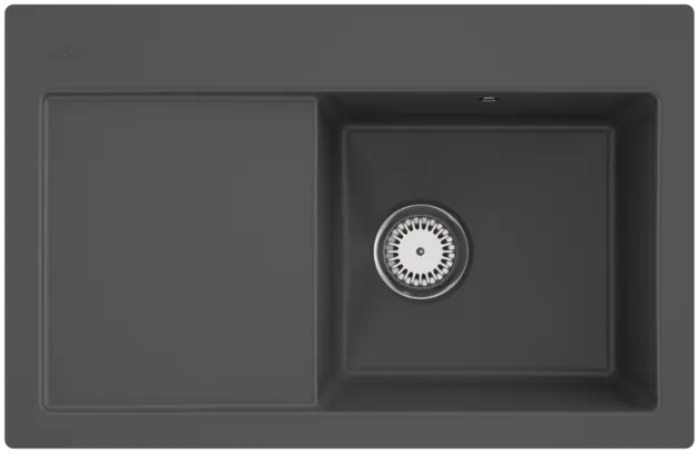 Bild von VILLEROY BOCH Subway 45 flat flächenbündige Spüle, inklusive Ablaufgarnitur mit Handbetätigung, aus Keramik, 745 x 475 mm, Graphite CeramicPlus #67141FI4