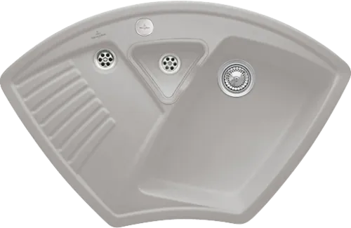 Bild von VILLEROY BOCH Arena Eck Eckspüle, inklusive Resteschale, Ablaufgarnitur mit Excenterbetätigung, aus Keramik, 975 x 625 mm, Fossil CeramicPlus #672902KD