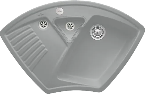 Bild von VILLEROY BOCH Arena Eck Eckspüle, inklusive Resteschale, Ablaufgarnitur mit Excenterbetätigung, aus Keramik, 975 x 625 mm, Stone CeramicPlus #672902SL