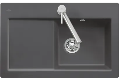 Bild von VILLEROY BOCH Subway 45 flat flächenbündige Spüle, inklusive Ablaufgarnitur mit Excenterbetätigung, aus Keramik, 745 x 475 mm, Stone White CeramicPlus #67722FRW