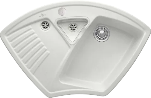 Bild von VILLEROY BOCH Arena Eck Eckspüle, inklusive Resteschale, Ablaufgarnitur mit Excenterbetätigung, aus Keramik, 975 x 625 mm, Steam CeramicPlus #672902SM