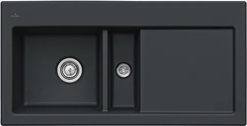 Bild von VILLEROY BOCH Subway 60 Einbauspüle, inklusive Ablaufgarnitur mit Handbetätigung, aus Keramik, 1000 x 510 mm, Ebony CeramicPlus #677001S5