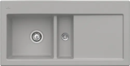 Bild von VILLEROY BOCH Subway 60 flat flächenbündige Spüle, inklusive Ablaufgarnitur mit Handbetätigung, aus Keramik, 965 x 475 mm, Fossil CeramicPlus #67701FKD