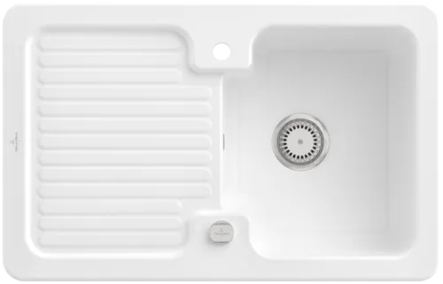Bild von VILLEROY BOCH Condor 45 Einbauspüle, inklusive Ablaufgarnitur mit Excenterbetätigung, aus Keramik, 800 x 510 mm, Weiß Alpin CeramicPlus #674502R1