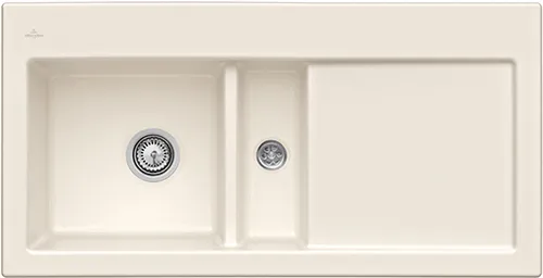 Bild von VILLEROY BOCH Subway 60 flat flächenbündige Spüle, inklusive Ablaufgarnitur mit Excenterbetätigung, aus Keramik, 965 x 475 mm, Crema CeramicPlus #67702FKR