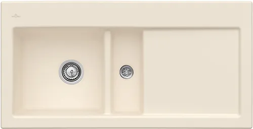Bild von VILLEROY BOCH Subway 60 flat flächenbündige Spüle, inklusive Ablaufgarnitur mit Excenterbetätigung, aus Keramik, 965 x 475 mm, Ivory CeramicPlus #67702FFU