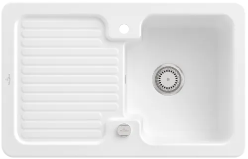 Bild von VILLEROY BOCH Condor 45 Einbauspüle, inklusive Ablaufgarnitur mit Excenterbetätigung, aus Keramik, 800 x 510 mm, Stone White CeramicPlus #674502RW
