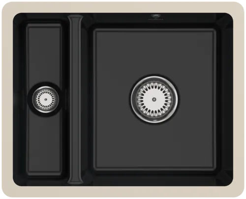 Bild von VILLEROY BOCH Subway 60 XU Unterbauspüle, inklusive Ablaufgarnitur mit Handbetätigung, aus Keramik, 545 x 440 mm, Pure Black #675801R7