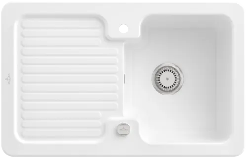 Bild von VILLEROY BOCH Condor 45 Einbauspüle, inklusive Ablaufgarnitur mit Excenterbetätigung, aus Keramik, 800 x 510 mm, Snow White CeramicPlus #674502KG