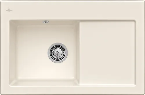 Bild von VILLEROY BOCH Subway 45 flat flächenbündige Spüle, inklusive Ablaufgarnitur mit Handbetätigung, aus Keramik, 745 x 475 mm, Crema CeramicPlus #67721FKR
