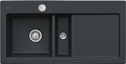 Bild von VILLEROY BOCH Subway 60 flat flächenbündige Spüle, inklusive Ablaufgarnitur mit Excenterbetätigung, aus Keramik, 965 x 475 mm, Ebony CeramicPlus #67702FS5