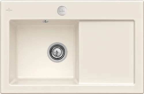 Bild von VILLEROY BOCH Subway 45 flat flächenbündige Spüle, inklusive Ablaufgarnitur mit Excenterbetätigung, aus Keramik, 745 x 475 mm, Crema CeramicPlus #67722FKR
