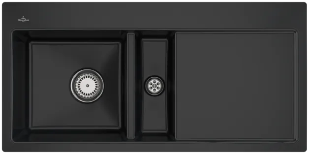 Bild von VILLEROY BOCH Subway 60 flat flächenbündige Spüle, inklusive Ablaufgarnitur mit Handbetätigung, aus Keramik, 965 x 475 mm, Ebony CeramicPlus #67701FS5