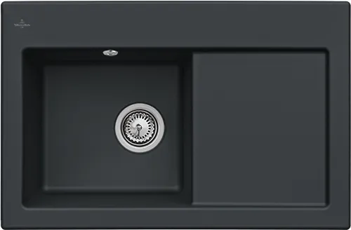 Bild von VILLEROY BOCH Subway 45 Einbauspüle, inklusive Ablaufgarnitur mit Handbetätigung, aus Keramik, 780 x 510 mm, Ebony CeramicPlus #677201S5