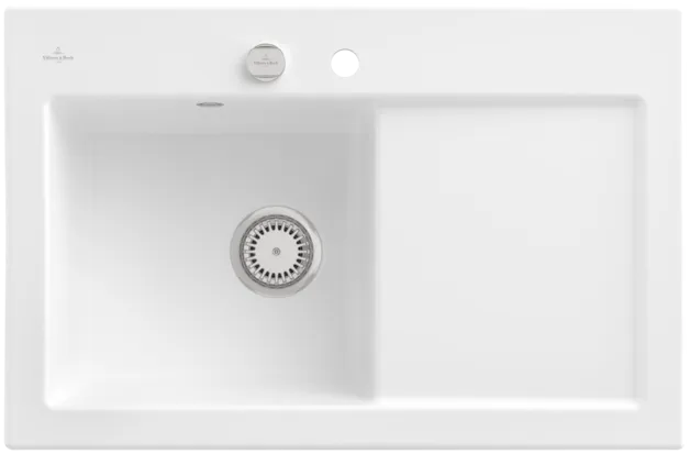 Bild von VILLEROY BOCH Subway 45 Einbauspüle, inklusive Ablaufgarnitur mit Excenterbetätigung, aus Keramik, 780 x 510 mm, Stone White CeramicPlus #677202RW