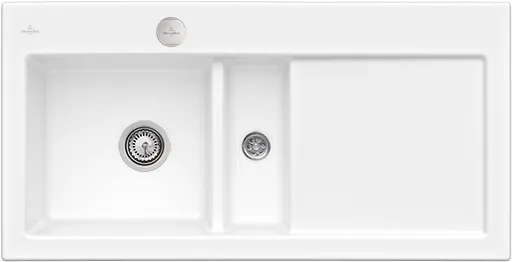 Bild von VILLEROY BOCH Subway 60 flat flächenbündige Spüle, inklusive Ablaufgarnitur mit Excenterbetätigung, aus Keramik, 965 x 475 mm, Weiß Alpin CeramicPlus #67702FR1