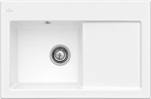 Bild von VILLEROY BOCH Subway 45 flat flächenbündige Spüle, inklusive Ablaufgarnitur mit Handbetätigung, aus Keramik, 745 x 475 mm, Weiß Alpin CeramicPlus #67721FR1