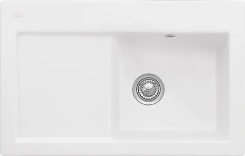 Bild von VILLEROY BOCH Subway 45 Einbauspüle, inklusive Ablaufgarnitur mit Handbetätigung, aus Keramik, 780 x 510 mm, Stone White CeramicPlus #677201RW