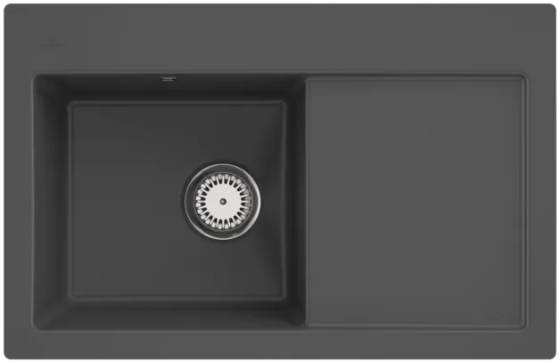Bild von VILLEROY BOCH Subway 45 flat flächenbündige Spüle, inklusive Ablaufgarnitur mit Handbetätigung, aus Keramik, 745 x 475 mm, Graphite CeramicPlus #67721FI4