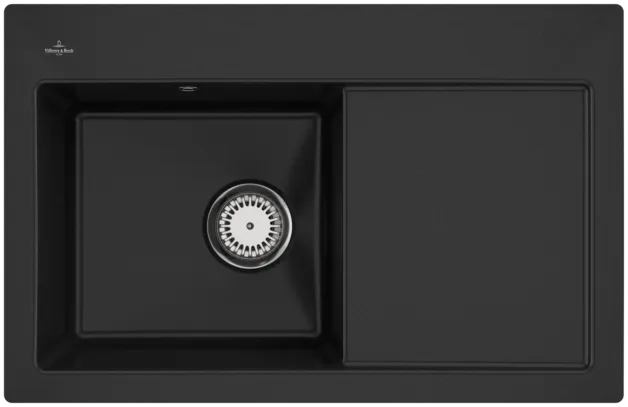 Bild von VILLEROY BOCH Subway 45 flat flächenbündige Spüle, inklusive Ablaufgarnitur mit Handbetätigung, aus Keramik, 745 x 475 mm, Chromite CeramicPlus #67721FJ0
