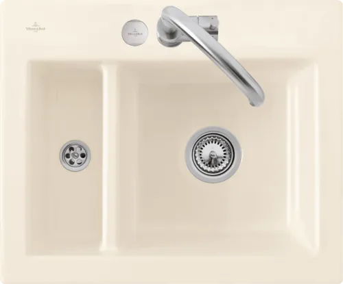 Bild von VILLEROY BOCH Subway 60 XM flat flächenbündige Spüle, inklusive Ablaufgarnitur mit Excenterbetätigung, aus Keramik, 585 x 475 mm, Ivory CeramicPlus #67802FFU