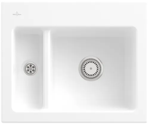 Bild von VILLEROY BOCH Subway 60 XM Einbauspüle, inklusive Ablaufgarnitur mit Handbetätigung, aus Keramik, 620 x 510 mm, Stone White CeramicPlus #678001RW