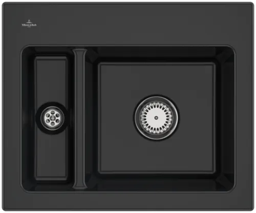 Bild von VILLEROY BOCH Subway 60 XM Einbauspüle, inklusive Ablaufgarnitur mit Handbetätigung, aus Keramik, 620 x 510 mm, Pure Black #678001R7