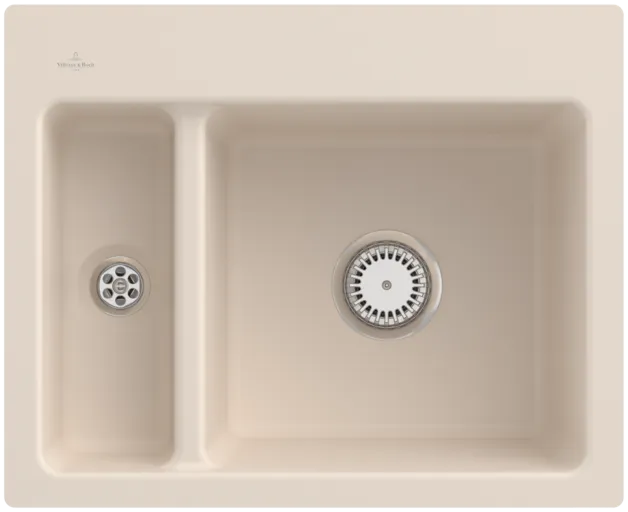 Bild von VILLEROY BOCH Subway 60 XM flat flächenbündige Spüle, inklusive Ablaufgarnitur mit Handbetätigung, aus Keramik, 585 x 475 mm, Ivory CeramicPlus #67801FFU
