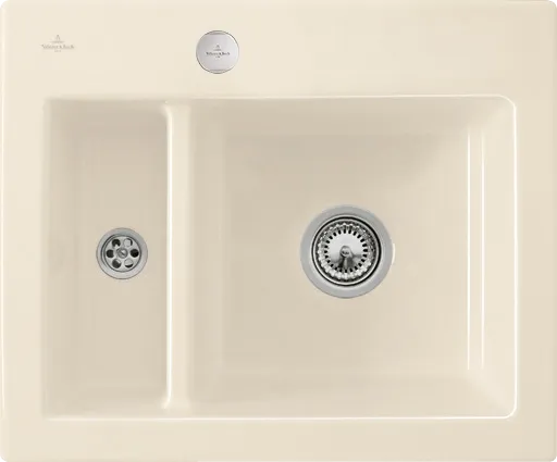 Bild von VILLEROY BOCH Subway 60 XM flat flächenbündige Spüle, inklusive Ablaufgarnitur mit Excenterbetätigung, aus Keramik, 585 x 475 mm, Crema CeramicPlus #67802FKR