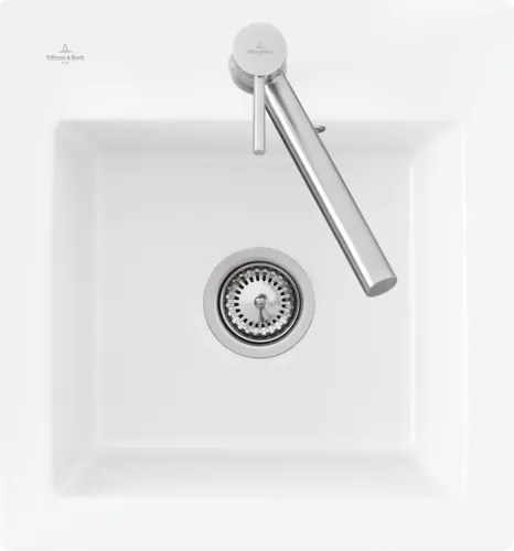 Bild von VILLEROY BOCH Subway 45 XS flat flächenbündige Spüle, inklusive Ablaufgarnitur mit Handbetätigung, aus Keramik, 440 x 475 mm, Weiß Alpin CeramicPlus #67811FR1