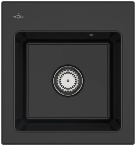 Bild von VILLEROY BOCH Subway 45 XS Einbauspüle, inklusive Ablaufgarnitur mit Handbetätigung, aus Keramik, 475 x 510 mm, Pure Black #678101R7