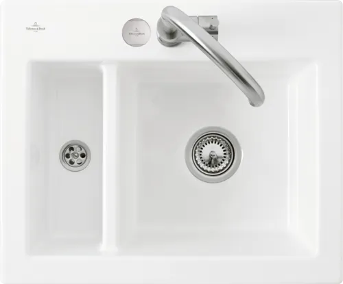 Bild von VILLEROY BOCH Subway 60 XM flat flächenbündige Spüle, inklusive Ablaufgarnitur mit Excenterbetätigung, aus Keramik, 585 x 475 mm, Weiß Alpin CeramicPlus #67802FR1