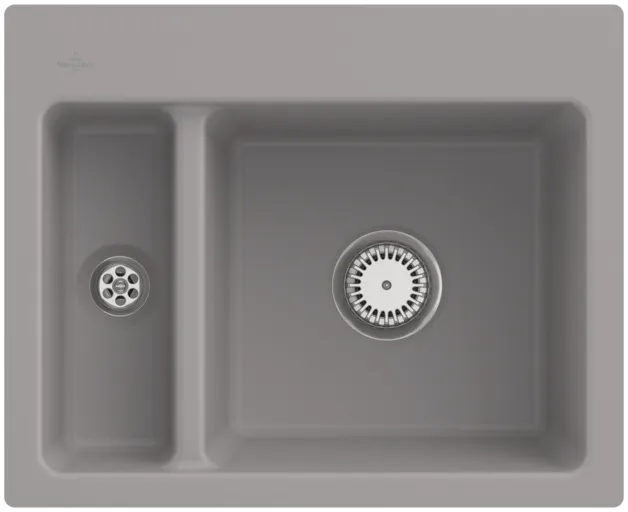 Bild von VILLEROY BOCH Subway 60 XM flat flächenbündige Spüle, inklusive Ablaufgarnitur mit Handbetätigung, aus Keramik, 585 x 475 mm, Fossil CeramicPlus #67801FKD
