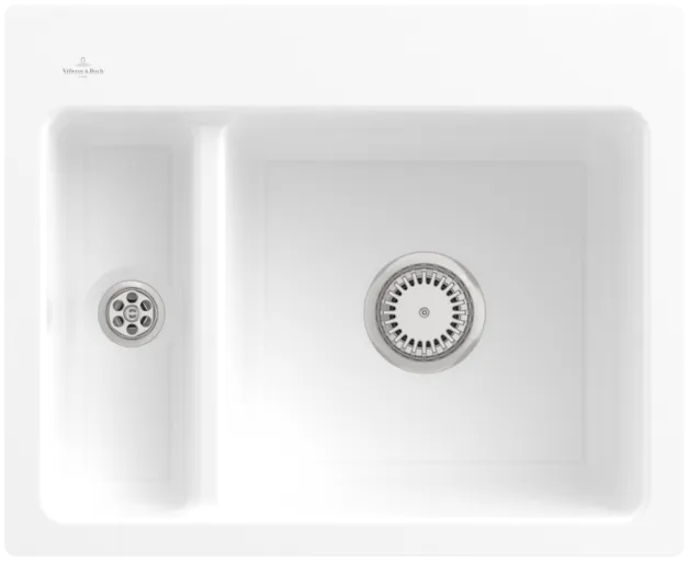 Bild von VILLEROY BOCH Subway 60 XM flat flächenbündige Spüle, inklusive Ablaufgarnitur mit Handbetätigung, aus Keramik, 585 x 475 mm, Snow White CeramicPlus #67801FKG