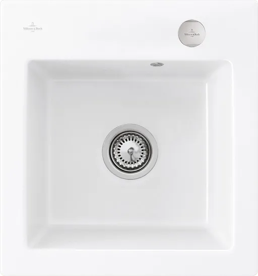 Bild von VILLEROY BOCH Subway 45 XS flat flächenbündige Spüle, inklusive Ablaufgarnitur mit Excenterbetätigung, aus Keramik, 440 x 475 mm, Snow White CeramicPlus #67812FKG