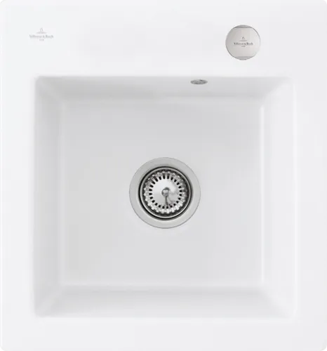 Bild von VILLEROY BOCH Subway 45 XS flat flächenbündige Spüle, inklusive Ablaufgarnitur mit Excenterbetätigung, aus Keramik, 440 x 475 mm, Stone White CeramicPlus #67812FRW