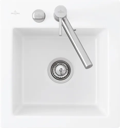 Bild von VILLEROY BOCH Subway 45 XS Einbauspüle, inklusive Ablaufgarnitur mit Excenterbetätigung, aus Keramik, 475 x 510 mm, Weiß Alpin CeramicPlus #678102R1
