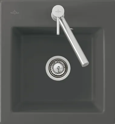 Bild von VILLEROY BOCH Subway 45 XS flat flächenbündige Spüle, inklusive Ablaufgarnitur mit Excenterbetätigung, aus Keramik, 440 x 475 mm, Chromite CeramicPlus #67812FJ0