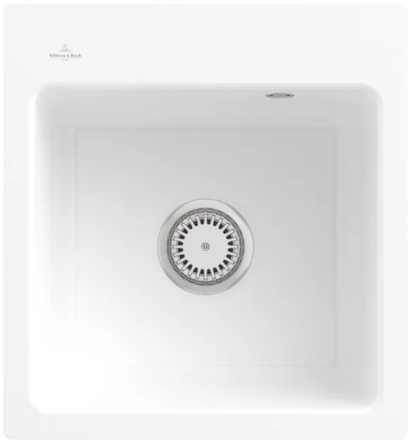 Bild von VILLEROY BOCH Subway 45 XS flat flächenbündige Spüle, inklusive Ablaufgarnitur mit Handbetätigung, aus Keramik, 440 x 475 mm, Snow White CeramicPlus #67811FKG