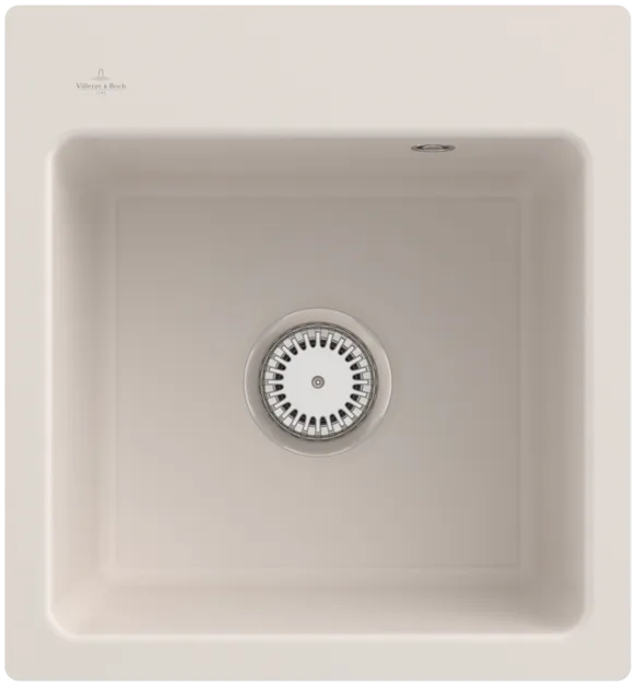 Bild von VILLEROY BOCH Subway 45 XS flat flächenbündige Spüle, inklusive Ablaufgarnitur mit Handbetätigung, aus Keramik, 440 x 475 mm, Crema CeramicPlus #67811FKR