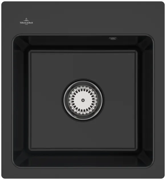 Bild von VILLEROY BOCH Subway 45 XS flat flächenbündige Spüle, inklusive Ablaufgarnitur mit Handbetätigung, aus Keramik, 440 x 475 mm, Pure Black #67811FR7