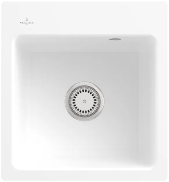 Bild von VILLEROY BOCH Subway 45 XS flat flächenbündige Spüle, inklusive Ablaufgarnitur mit Handbetätigung, aus Keramik, 440 x 475 mm, Stone White CeramicPlus #67811FRW