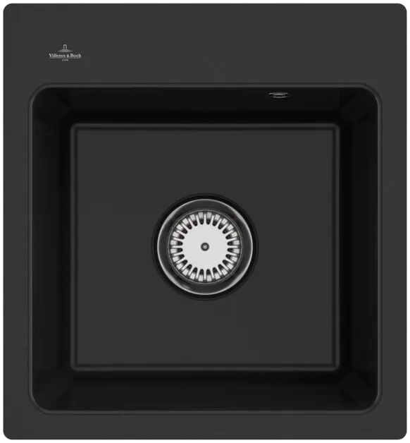 Bild von VILLEROY BOCH Subway 45 XS flat flächenbündige Spüle, inklusive Ablaufgarnitur mit Handbetätigung, aus Keramik, 440 x 475 mm, Chromite CeramicPlus #67811FJ0