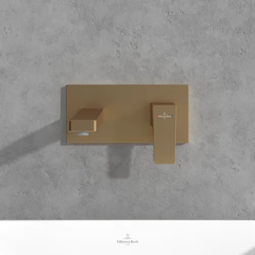 Bild von VILLEROY BOCH Architectura Square Einhebel-Waschtischarmatur mit Push-Open-Ablaufgarnitur, Brushed Gold #TVW12500300076